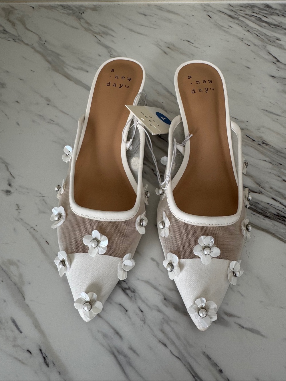 Target A New Day White Floral Appliqué Pointed-Toe Slingback Heels